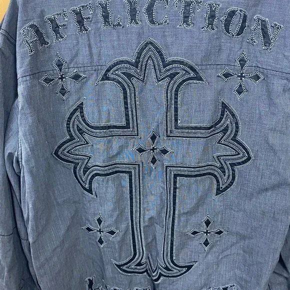 Affliction Black Premium Graphic Button Up Shirt Men Size 2XL Gray - Picture 7 of 8